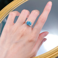 Bague ovale en argent sterling 925 avec zircon cubique bleu ciel pour femme