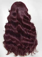 Perruque en cheveux humains à dentelle frontale 13x4, ondulation naturelle, noire cerise, pré-attachée, sans colle, avec frange encadrant le visage pour femmes noires