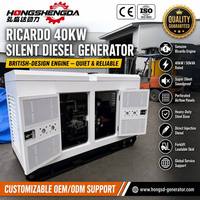Generador Diésel Silencioso de 30kW 40kW 50kVA Weifang Ricardo, Sin Escobillas, Refrigerado por Agua, 220V, ATS, Respaldo Doméstico, 1500rpm, Precio de Fábrica