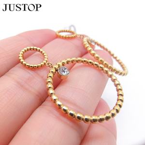 Nuevos pendientes colgantes de temperamento de doble círculo geométricos chapados en plata de acero inoxidable de alta calidad - Product Image 6