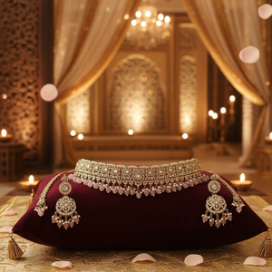 Ethnic High Quality <b>Gold</b> Plated Bridal Jewelry <b>Set</b> Zircon-Embellished Shadow Choker Necklace Earrings Maang Tikka Wedding Party - Product Image 3