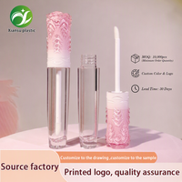 Tube de gloss à lèvres rose transparent au design populaire avec logo personnalisé, bouchon à vis, nouveau, unique, grand applicateur