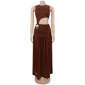 C7597 Vestido largo de fiesta para <span class=keywords><strong>mujer</strong></span>, de moda, sin espalda, fruncido, con abertura alta, color liso, ajustado, para club y fiesta - Product Image 6