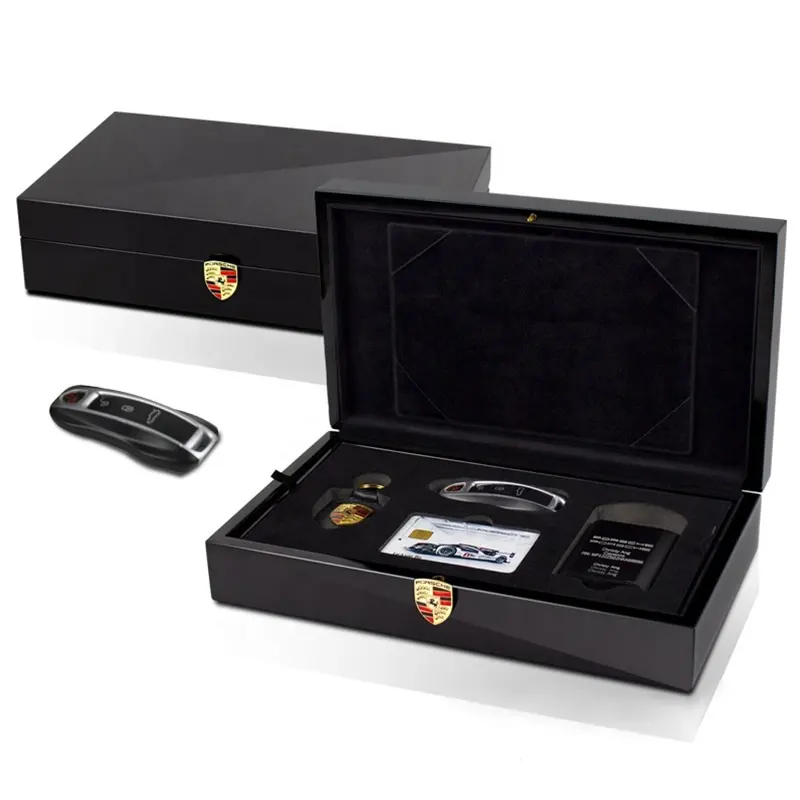 Custom High-End Houten Geschenkdoos Luxe Pianolak Mdf Houten Verpakkingsdozen Voor Auto-Key Creditcard Parfum