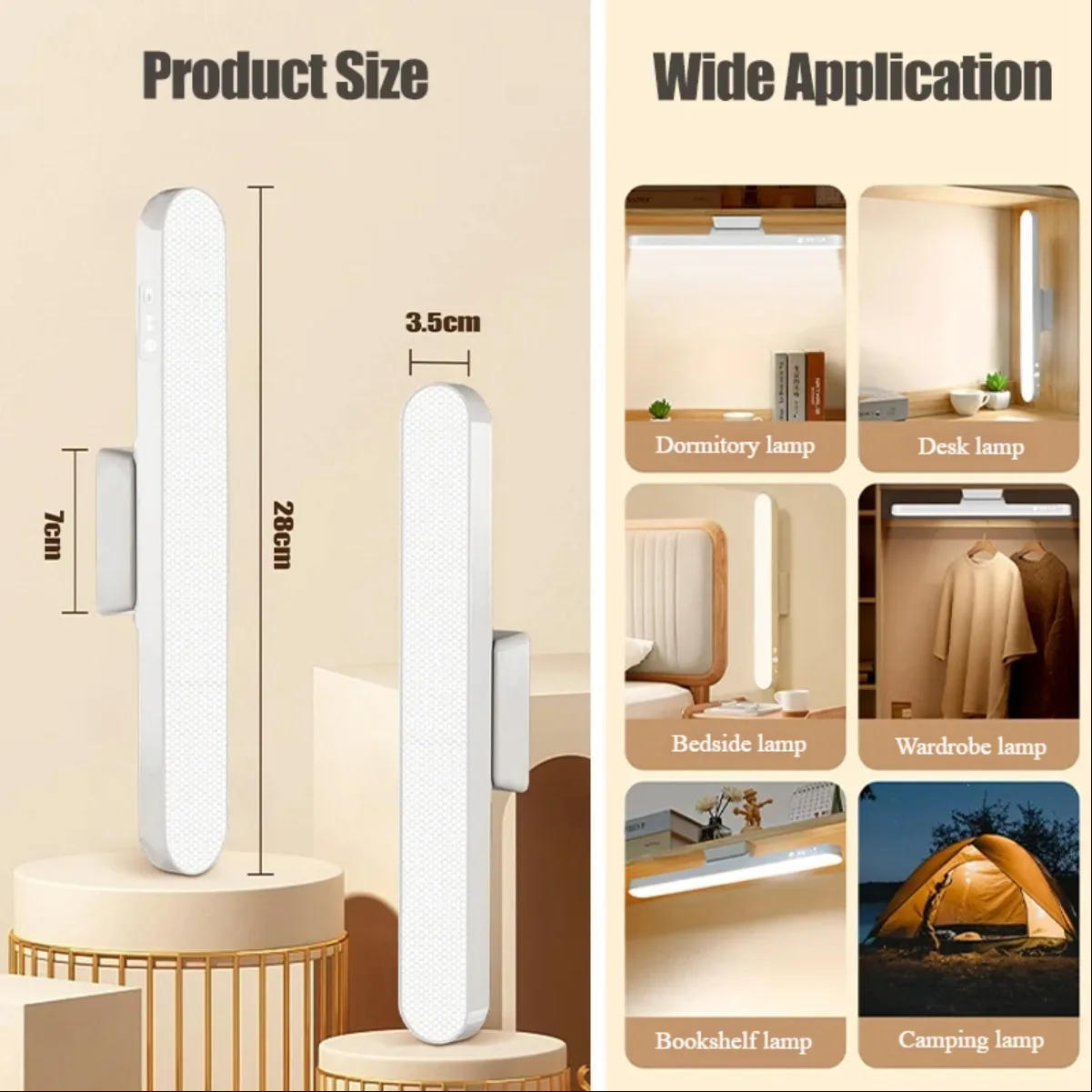 Rechargeable LED Dormitory Lamp for Study, Adjustable Brightness Magnetic Ceiling Light for Bedroom Home Office