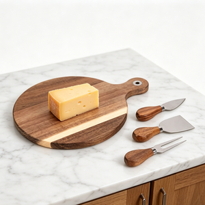 Ensemble de planches à <span class=keywords><strong>fromage</strong></span> en bois d'acacia avec 3 couteaux à <span class=keywords><strong>fromage</strong></span>, plateau de service rond pour <span class=keywords><strong>charcuterie</strong></span> avec poignée pour la cuisine et les fêtes - Product Image 5