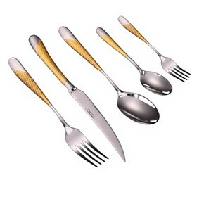 Juego de cubiertos de acero inoxidable chapado en oro de cinco piezas con mangos de cristal morado, juego de cubiertos de lujo para compradores mayoristas en el extranjero - Product Image 2