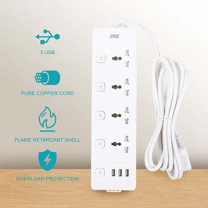 Multiprise Winning Star 5 prises 3 ports USB Câble 3M 10A 2000W Coque ignifuge Utilisation bureau et domicile - Product Image 2