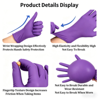 Gants en nitrile jetables Brillink pour usage domestique, couleur violette, sans poudre, sans latex, imperméables, compatibles écrans tactiles, qualité alimentaire, durables, taille moyenne