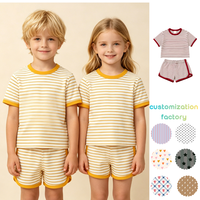 Ensemble de vêtements d'été pour bébé et enfant unisexe, haut court rayé en coton 230 g/m² et short, 2 pièces