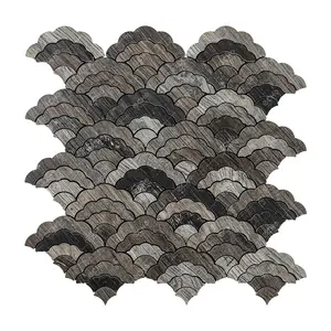 Modern Style Black & Dark Gray Wood Grain Mosaic Peel Stick Wall Tiles Circular Sector for Living Room & Bathroom Decorate