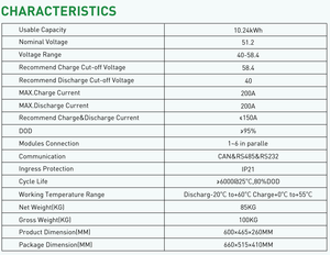 Offre Spéciale système de stockage d'énergie domestique 51.2v 200Ah 10.24kWh Lifepo4 PEUT le type fendu de port de communication - Product Image 2