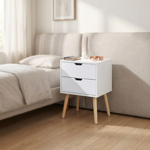 Modern White Nightstand with 2 Drawers Wooden <b>Legs</b> Scandinavian Bedroom Furniture Storage Side <b>Table</b> - Product Image 1
