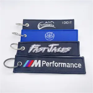 Woven Keychain Supplier Fabric Double Sides Logo Embroidery Keychain Custom Logo and Design Key Tag Embroidered Key Chain