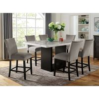 Barato Vintage esquina cuadrada de lujo moderno italiano mármol madera mesa de comedor conjunto 8 plazas