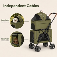 Poussette pliable pour animaux de compagnie à 4 roues réglable à double étage, chariot de voyage 3-en-1 avec porte-animal amovible, toutes saisons, pour chiens