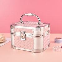 Boîte de rangement portable pour cosmétiques et bijoux en alliage d'aluminium à paillettes, très élégante, sac de voyage pour maquillage, mini rouge rose