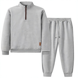 Conjunto Deportivo Casual para Hombre, Sudadera con Cuello Alto y Cierre de Cremallera, Pantalones Jogger, Tejido Transpirable, Color Sólido, Poliéster/Algodón - Product Image 2