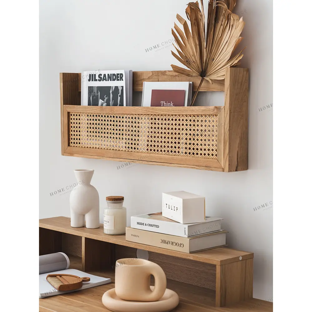Living Room Bedroom Wholesale Industrial Design Furniture Rattan Floating Shelf Book Ledge Wall Mounted Shelves For Sale