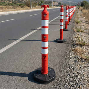 Rubber-Weighted Red Delineator Post with 4 Reflective Elements 120 X 11 cm Plastic <b>Roadway</b> <b>Safety</b> Post with Reflective Tape - Product Image 3
