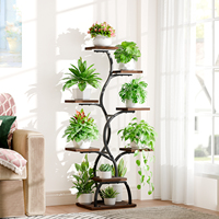 Support de plantes en spirale DNA avec 3 lampes LED à spectre complet, étagère de présentation en bois et métal à 8 niveaux et 12 pots pour salon