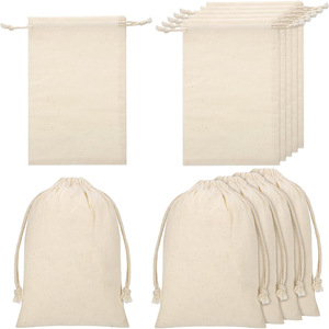 Linna Custom Organic Muslin Cotton Pouch <b>Small</b> <b>White</b> Calico Cloth Canvas Drawstring <b>Bag</b> Logo Printed Eco-Friendly Security - Product Image 1