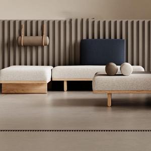 Taburete de sofá moderno minimalista de madera maciza con tela de lana de cordero para sala de estar, dormitorio, hogar, otomana de diseño suave. - Product Image 2