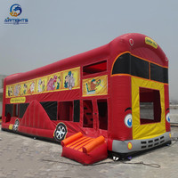 Château gonflable combiné extérieur rouge Jungle Bus avec toboggan