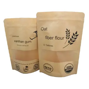 Экологичная Упаковка для пищевых продуктов, композитные коричневые пластиковые пакеты из крафт-бумаги с застежкой-молнией и окошками