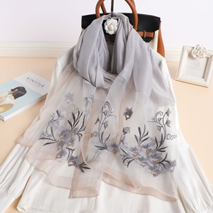 Women Floral Embroidered Imitation Silk Shawl Elegant Lightweight Floral Scarf Sweet Ladies Outer <b>Wrap</b> for Daily & Party - Product Image 2