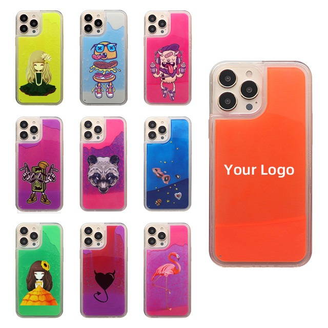 Customized logo Luminous Glow Quicksand Shockproof Cover for iPhone 13  Hard Protective Case