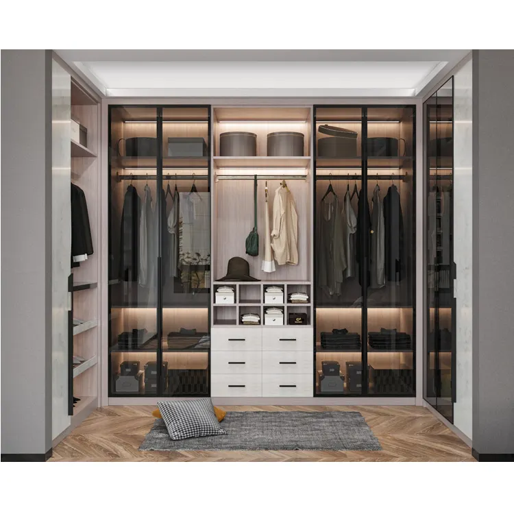 Design moderno guarda-roupas aberto de luxo caminhada no armário
