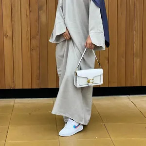 601 mới abaya thiết kế thoáng khí khiêm tốn abaya lanh đơn giản đóng abaya phụ nữ hồi giáo ăn mặc quần áo hồi giáo bán buôn