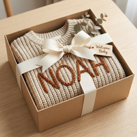 Suéter Personalizado para Bebé con Nombre, Tejido Grueso Color Avena, Jersey de Algodón Bordado a Mano para Recién Nacido, Regalo para Baby Shower