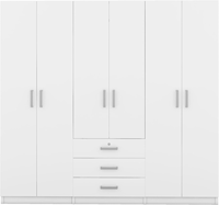 Armoire en bois blanche à 6 portes, armoire de chambre à coucher avec grands tiroirs, penderie avec barres de suspension, armoire de rangement pour vêtements