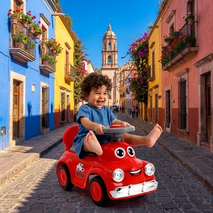 Coche de Juguete con Diseño de Sonrisa de Dibujos Animados para Niños, con Música y Luces, Juguete Divertido para Niños Pequeños con Bocina <span class=keywords><strong>BiBi</strong></span>, Andador para Bebés de 1 a 3 Años - Product Image 2