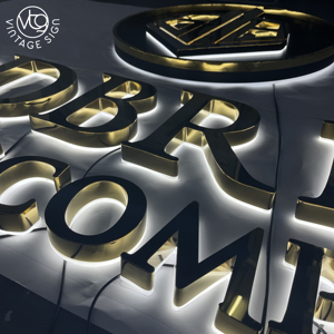 Panneau de signalisation de magasin Pullup Gold Metal Steel Signs Backlit Led Chan Solar Power Back Lit Channel Letter avec haute qualité - Product Image 2