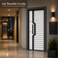 Porte d'entrée blindée moderne turque bicolore avec poignée longue, double verrouillage multipoints, finition grain de bois, tailles personnalisées