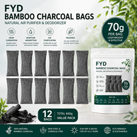 Sachets de charbon de bambou 70g, désodorisant pour chaussures, absorbeur d'humidité, éliminateur d'odeurs, sac purificateur d'air réutilisable pour la maison, la voiture, le placard, OEM
