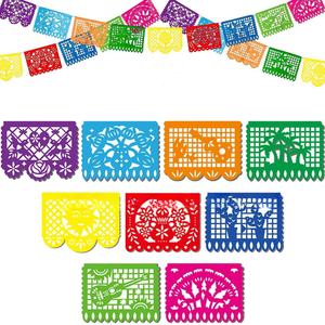 Bannière en feutre à thème Piñata Drapeau du Mexique, motif floral ajouré, pour fêtes d'Halloween, du Nouvel An et de Thanksgiving, colorée et à thème démoniaque - Product Image 2
