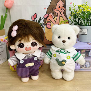 Vêtements pour poupée Lina Bear en peluche 15cm 20cm, ensemble de vêtements et accessoires, ensemble pantalon à bretelles, <span class=keywords><strong>chemise</strong></span> décontractée, style mignon - Product Image 3