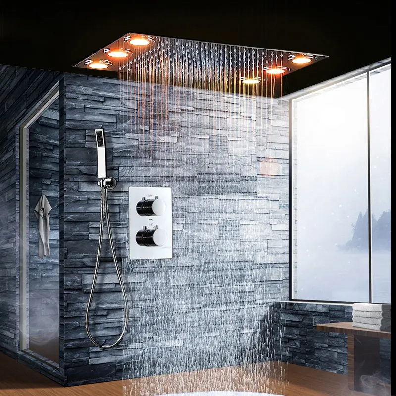 천장에 의하여 거치되는 현대 작풍 스테인리스 360*500mm 비 강우 금관 악기 벨브로 놓이는 led 샤워