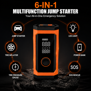 6-in-1 Portable Jump Starter Tire Inflator 150PSI Air Compressor 12V <b>Car</b> Battery Charger LED Light Power Bank Tool OEM ODM - Product Image 2