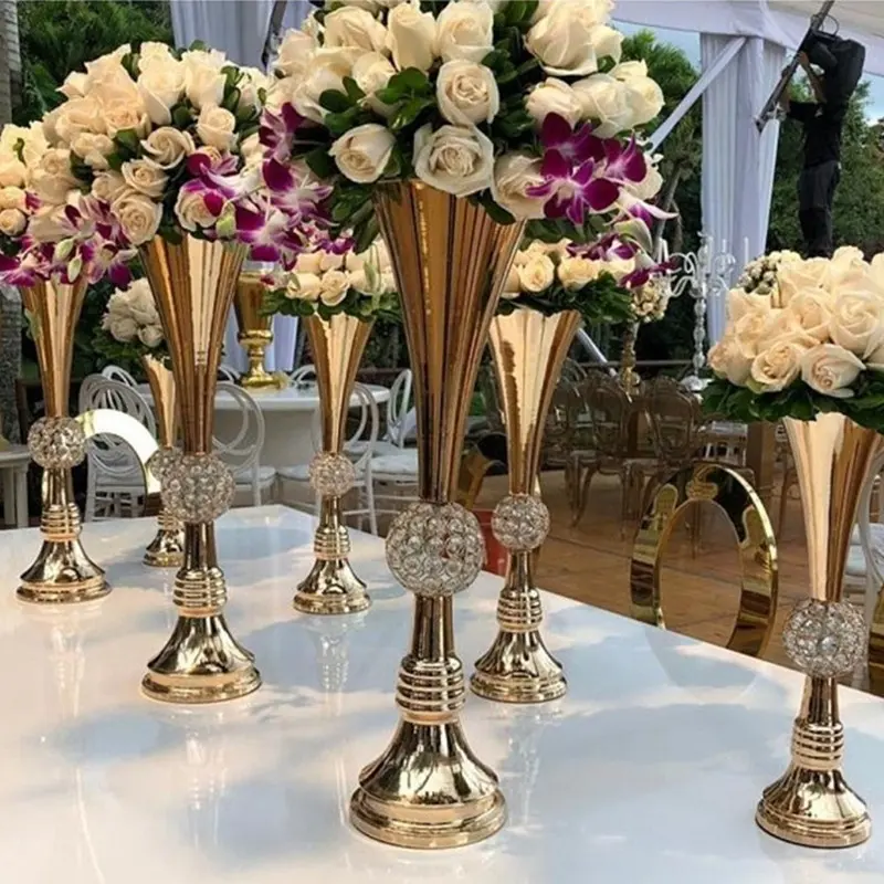 Высокое качество золотой свадебный цветок стенд ваза центральный элемент