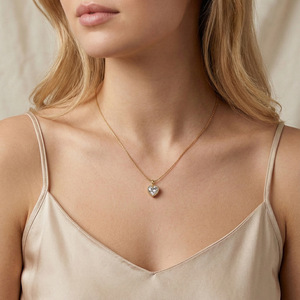 Collier pendentif cœur plaqué or 18 carats avec zircon cubique serti clos, chaîne maille forçat, style romantique, bijoux pour femme - Product Image 4