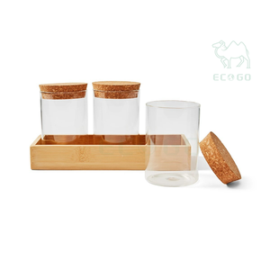 Bambú de gran capacidad Bandeja de almacenamiento Frascos de vidrio Botes de vidrio sellados Juego de 3 para organizador - Product Image 6