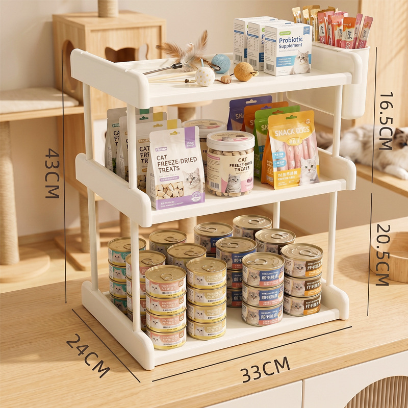 Étagère de rangement à trois niveaux blanc crème [avec panier suspendu]