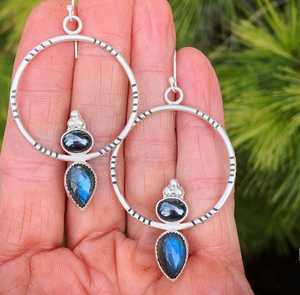 Women's Drop <b>Earring</b> Natural Labradorite Black <b>Onyx</b> Gemstone Engagement Handmade Jewelry 925 Sterling Silver <b>Earring</b> For Her - Product Image 1