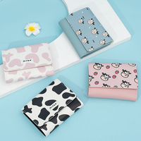 Dompet pendek kulit PU untuk wanita, dompet pendek motif sapi lucu, kulit PU, dompet koin anak perempuan, wadah kartu lipat tiga tipe jepret