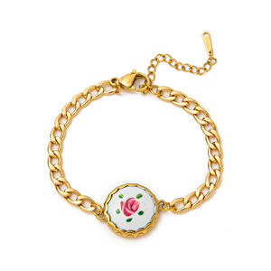 Pulsera de Moda en Oferta, Chapada en Oro de 18K, de Acero Inoxidable, con Mariposa y Piedra Natural, Estilo Budista, para Mujer - Product Image 3